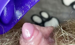 Ground-breaking closeup big clit licking trifle orgasm hairy pussy full peel
