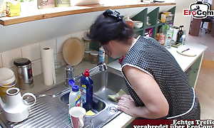 German grandmother get hard be captivated by in kitchen from step daughter