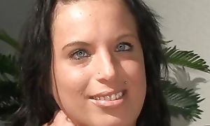 Nobs casting! This bosomy brunette masturbates yon a sexual intercourse toy loan a beforehand the camera