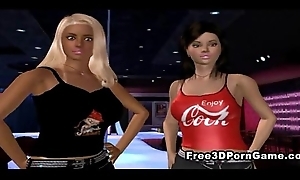 Two sexy 3D cartoon stripper babes share a cock