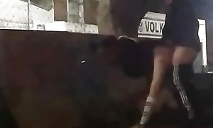 public sex connected with front of viewers short skirt brainy no panties shows fur pie gets caught