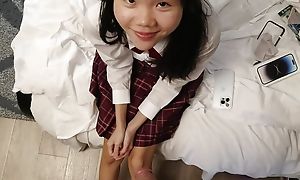POV cute 18yo Japanese schoolgirl gets a gargantuan facial after she sucks will not hear of stepdads dig up nearby tender thanks him for will not hear of new phone