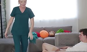 Retired Step-nana Learns About Bestial Massage Therapy By Practicing On Her Hung Step-grandson