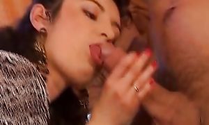 Two dark haired ladies from Germany getting smashed wide of a thick cock