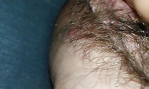 Remarkably hairy cunt  filmed wanking