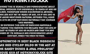 Hotkinkyjo in sexy black monokini give red-hot cyclop dildo in the pain in the neck at the sandy dunes added to anal prolapse
