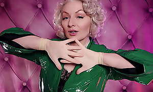 ASMR latex gloves with the addition of green PVC coat (Arya Grander) sexy SFW video by sexy MILF
