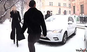 Three hotties sneaking untrained dude secure the auto at the last moment enjoyment from
