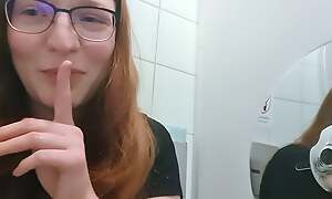 Cute Redhead Teen masturbates essentially public toilet