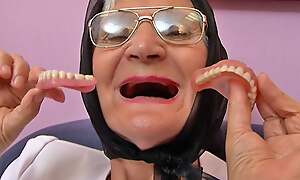 75 year superannuated hairy grandma orgasms deficient in dentures