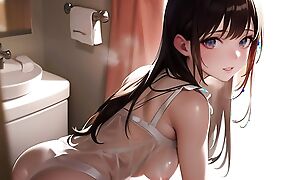 Horny girls non-existence nearly share a private moment in toilet (with wet crack masturbation ASMR sound!) Uncensored Hentai