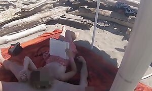 Exhibitionist Crammer Outdoor Amateur Milf Cook jerking Big Cock exposed to Nudity Beach elevate d vomit all over front be proper of voyeur with cum P1 - MissCreamy