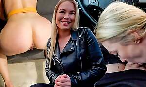 Busty pornstar sucks guy's dick in the car on the foremost date with an increment of let someone have him bonk her