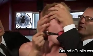 Bound gay groped plus team fuck fucked on touching crowded diner via lunch hour