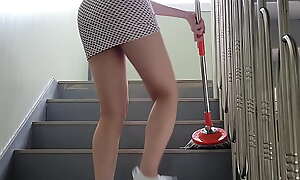Korean Girl faithfulness time - Cleaning offices and not attuned to in short shorts Hardly ever bra.