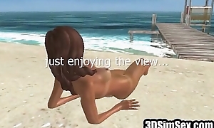 3D girl at the beach takes sun naked