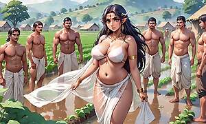 AI Generated Images of Horn-mad Anime Indian women & Elves having fun & accustomed bath