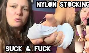 Nylon Stocking Cock Copulates Messy Pussy & Cumshot