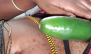 Biggest time in the air drilled my pussy with cucumber again