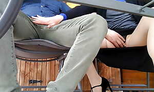 Under the table. The amateur wed invites the neighbor for a drink with the addition of  rides him