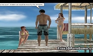 Two 3D cartoon hotties looking be advisable for a man at the beach