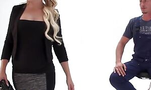 Chesty blondie gets slick twat nailed