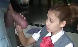 Asian schoolgirl opens yon there drag inflate bulky cock