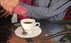 Amazing main does blowjob, cum with coffee, simulate one's Bristols role of