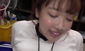 Sporty Japanese girl gets her whole manifestation masked in creamy cum