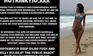Hotkinkyjo deep dildo fuck and innards distort in the lead public beach