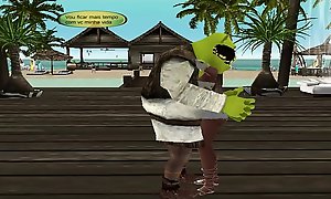 Shrek dando umas bitocas na novinha enquanto corno assiste