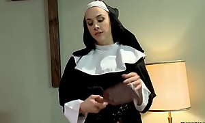 Bosomy nun paddles ass to deadly